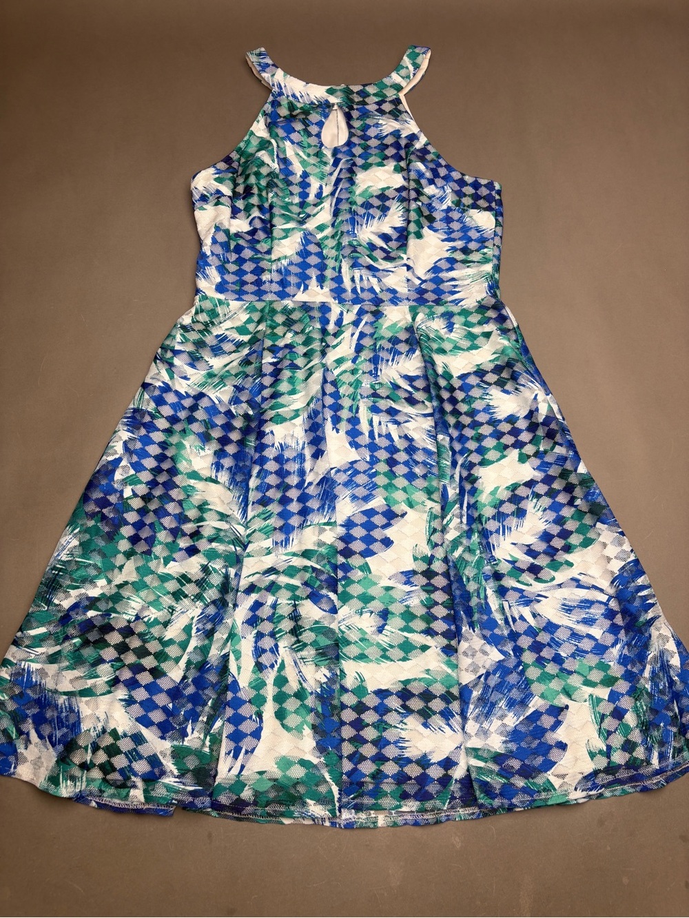 Maggy London Blue & Green Halter Fit-and-Flare Dress